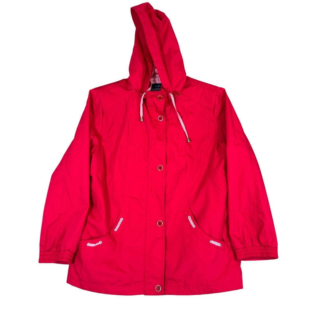 Mackintosh New England Red Hooded Rain Jacket Snap Front Utility Coat Womens XL